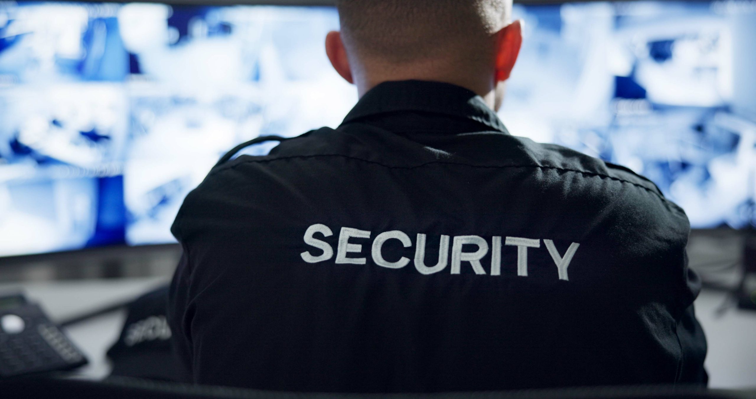 Security,Guard,,Computer,Screen,And,Watch,By,Cctv,Monitor,For